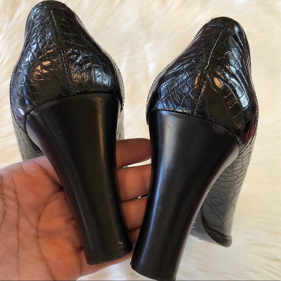 TOD’S Black Leather Croco Embossed Heels 40 - Picture 8 of 16